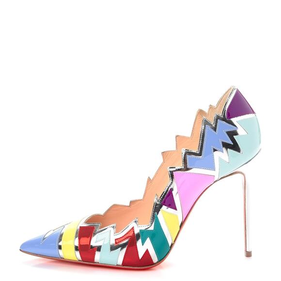 NWOT Christian Louboutin Explotek 100 Zigzag Metallic Leather Pumps Multi US 7 - Picture 2 of 10